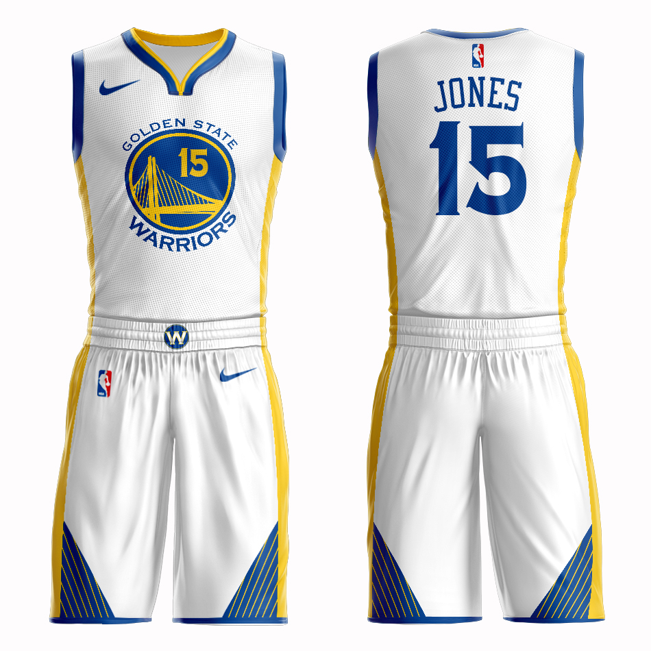 Men 2019 NBA Nike Golden State Warriors #15 Jones white Customized jersey